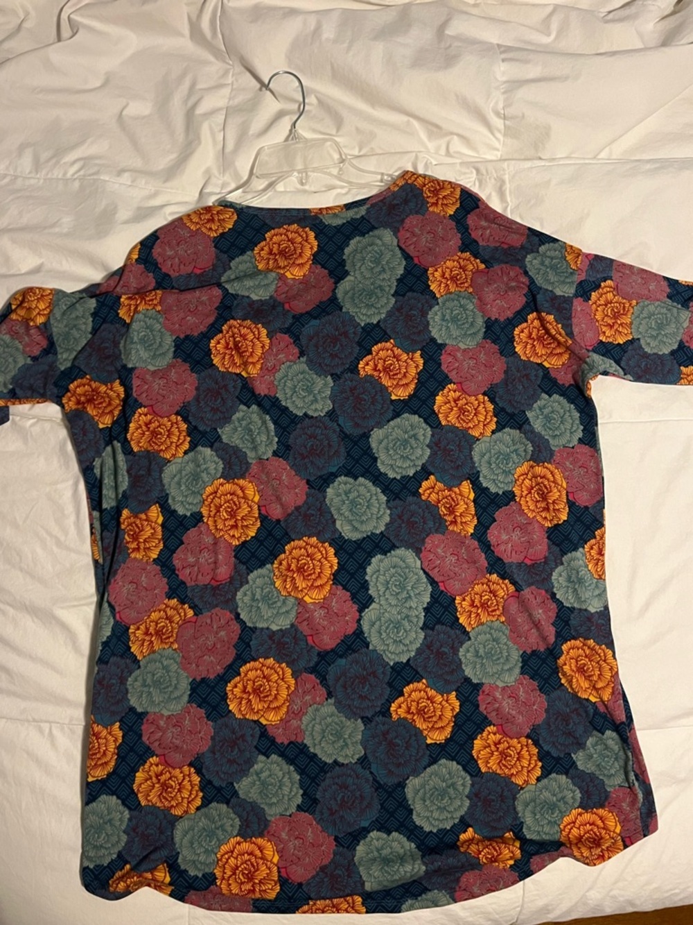LuLaRoe IRMA Navy Tunic with Pink, Mustard & Teal Floral Print - Picture 5 of 6